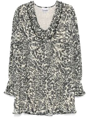 Ganni Pleated Animal Print Minidress